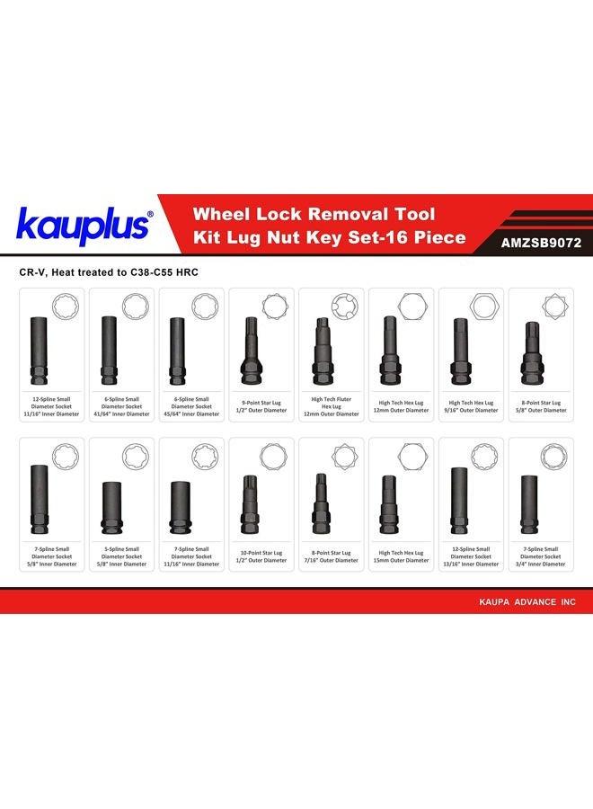 kauplus 16PCS Wheel Locking Lug Master Key Set- Wheel Lock Lug Nut Master Key Set- - Image 2