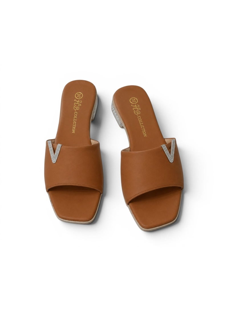LIFESTYLISH slippers satin flat With a shiny V-shaped embellishment SL-234 - Havan - Image 2