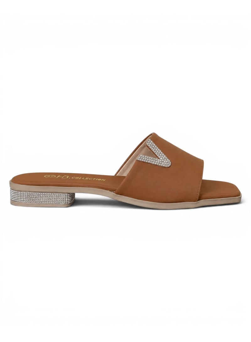 LIFESTYLISH slippers satin flat With a shiny V-shaped embellishment SL-234 - Havan - Image 3