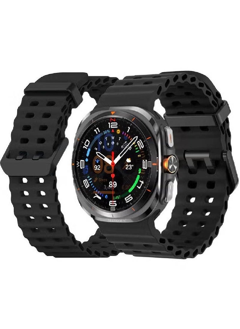 (for Samsung Galaxy Watch 7 Ultra 47mm) Silicone Band Soft Ocean Silicone Sport Strap Replacement Accessory Black - Image 1