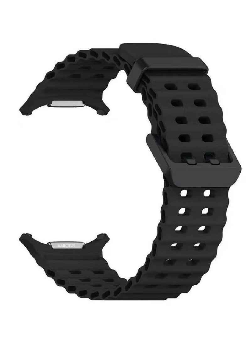 (for Samsung Galaxy Watch 7 Ultra 47mm) Silicone Band Soft Ocean Silicone Sport Strap Replacement Accessory Black - Image 2