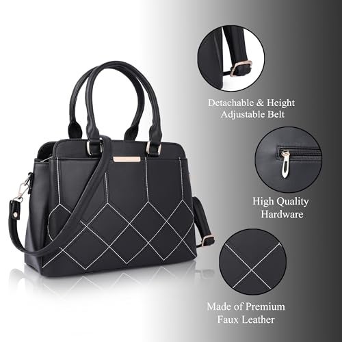 ADISA embroidered handbag shoulder bag for women and girls with detachable sling belt (AD4080-BLA) - Image 3