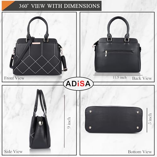ADISA embroidered handbag shoulder bag for women and girls with detachable sling belt (AD4080-BLA) - Image 2