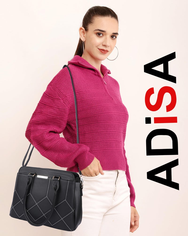 ADISA embroidered handbag shoulder bag for women and girls with detachable sling belt (AD4080-BLA) - Image 5