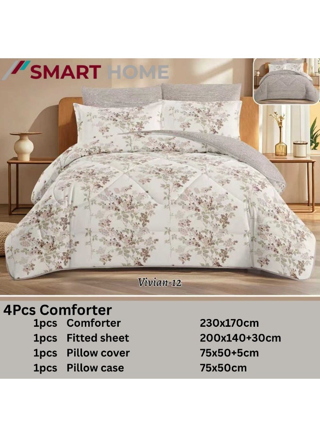 SMART HOME Luxurious 4-Piece Bedding Set with Comfortable Filling – Soft Quilted Duvet Set with Fitted Sheet+Pillowcase+ Pillow Cover – Elegant Modern Bedding Set for Bedrooms and Complete Bed – Duvet Size: 230x170 cm, Fitted Sheet Size: 200x140+30 cm (Color as pictured) - Image 2