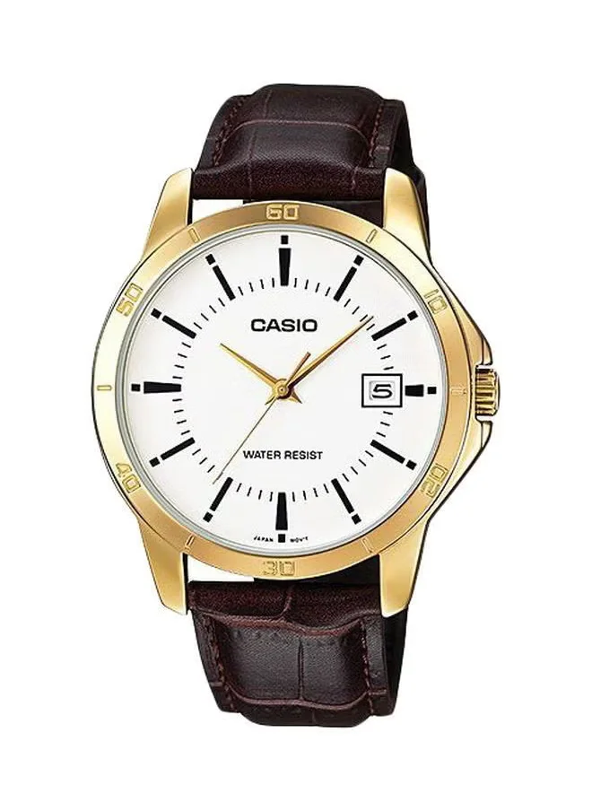 CASIO Men's Analog Display Watch With Brown Leather Strap - MTP-V004GL-7AUDF