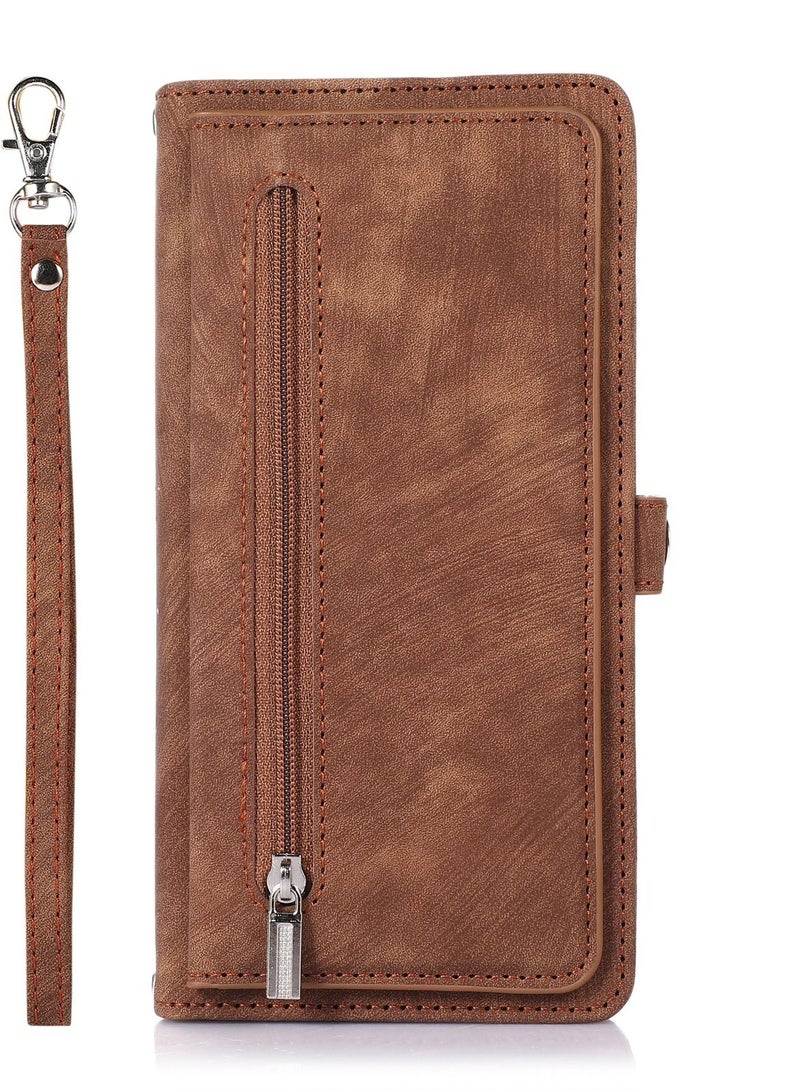 Suteni Zipped Flip Cover Card Slots Leather Phone Case for Samsung - Image 1