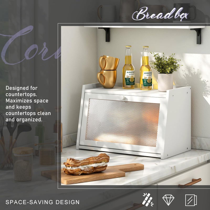 Wieghda Large Farmhouse Bread Box with Window -White Natural Wood Bread Storage Container for Kitchen Countertop - Image 3
