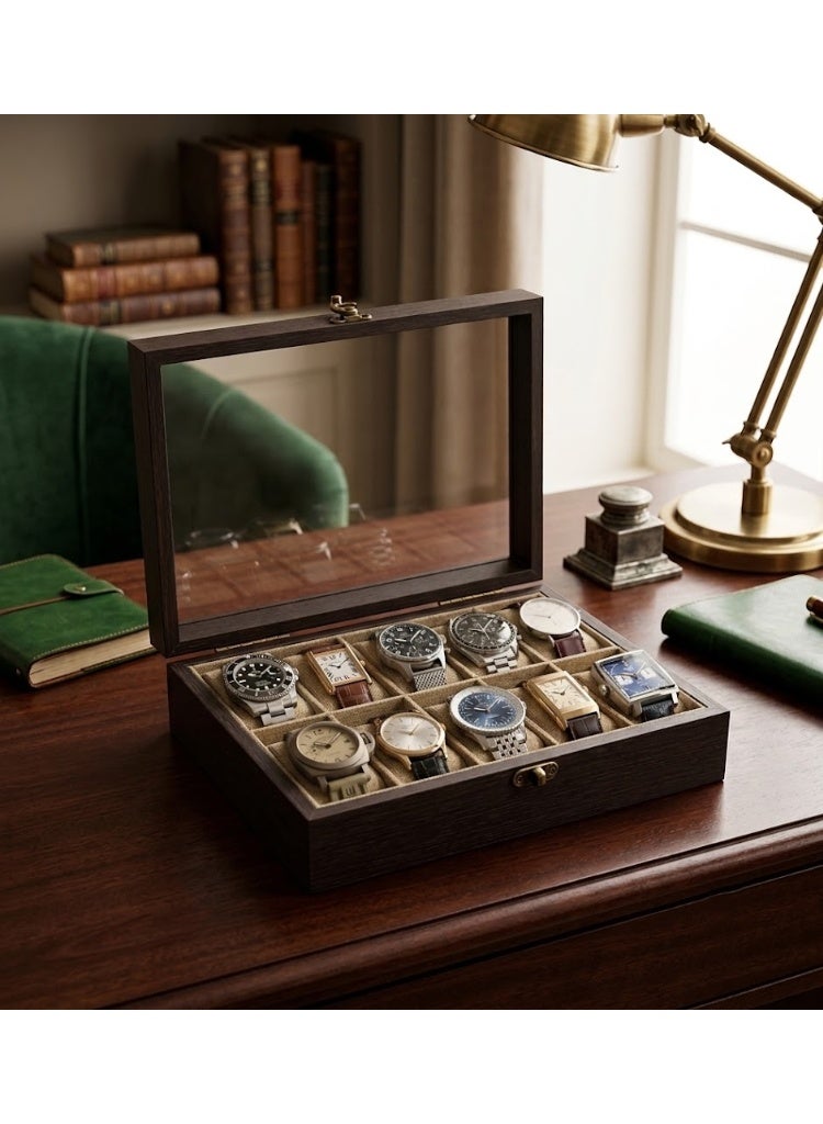 Premium 10-Slot Wooden Watch Organizer with Glass Top - Image 2