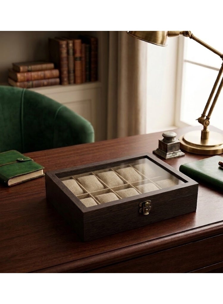 Premium 10-Slot Wooden Watch Organizer with Glass Top - Image 4