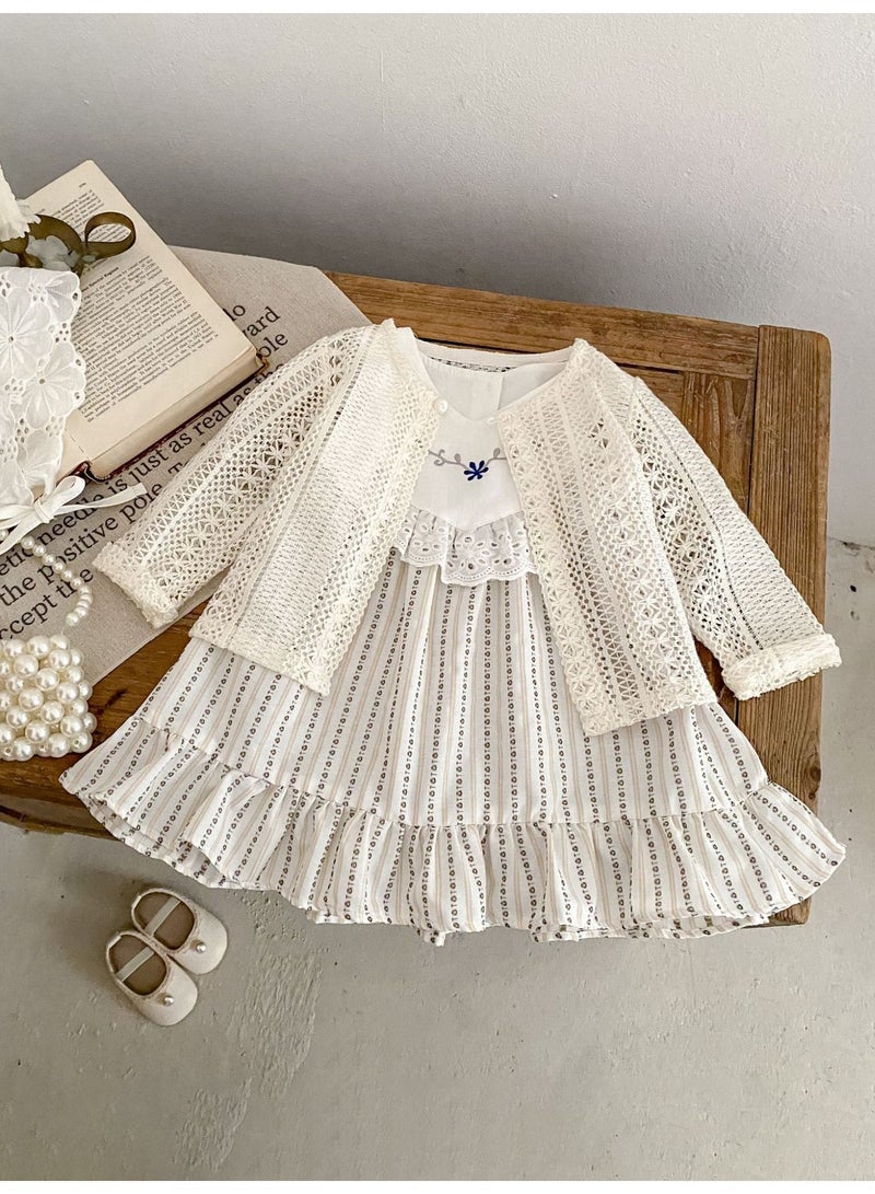 DOOKOO Summer Baby Girl Fashionable Dress Infant Cotton Jacquard Striped Clothes - Image 4