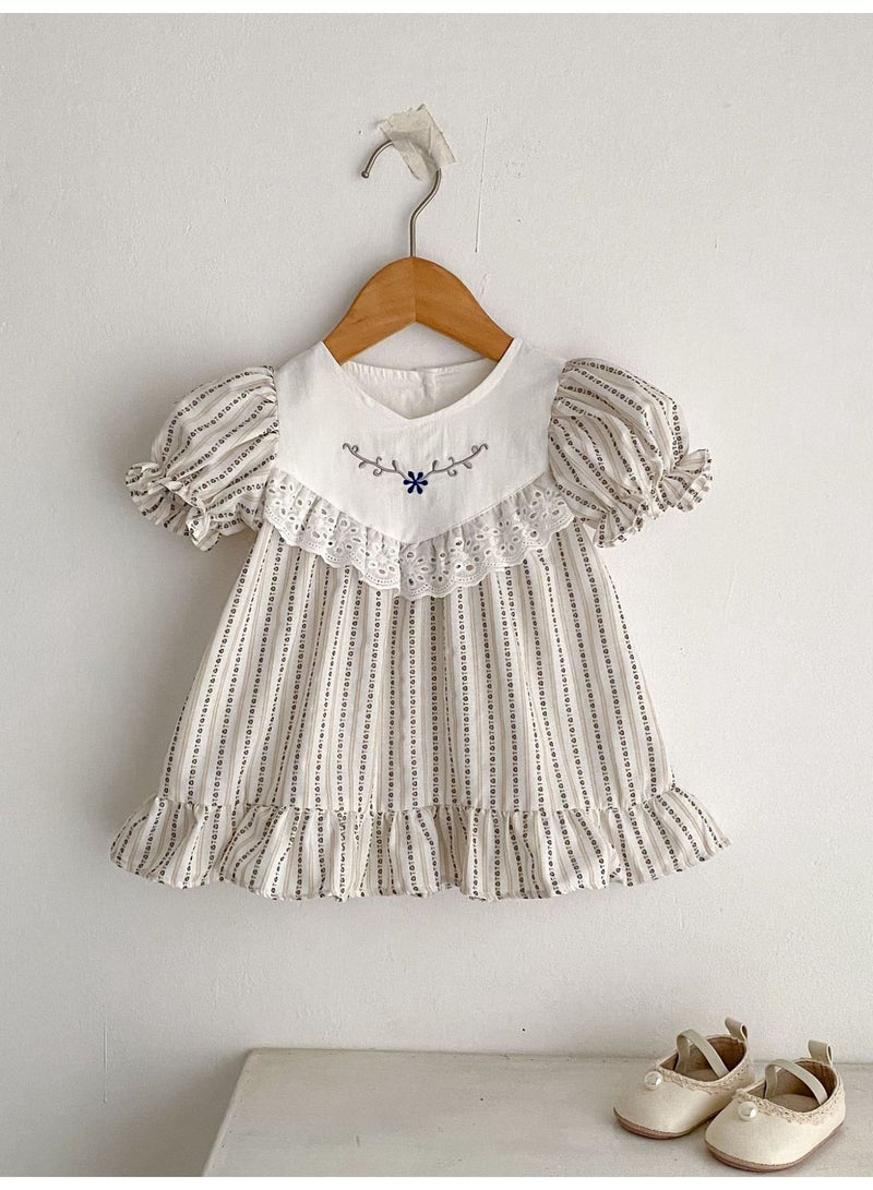 DOOKOO Summer Baby Girl Fashionable Dress Infant Cotton Jacquard Striped Clothes - Image 1