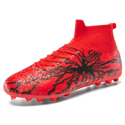 HRJR Kids Soccer Cleats Boys Girls Training Football Cleats Youth Hightop Soccer Shoes for LittleBig Professional Athletic Outdoor Football Shoes Red 25 Big Kid - Image 3