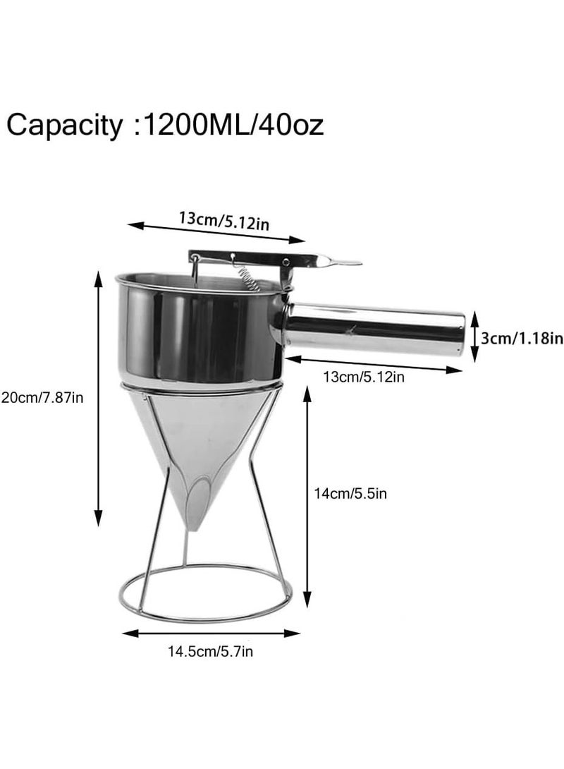 BIGTHREE Batter Dispenser, 1200ml Pancake Batter Dispenser, Funnel Cake Maker, Stainless Steel Funnel Dispenser with Stand Baking Tool, Stand Great for Pancakes, Cupcakes and Baked Goods - Image 2