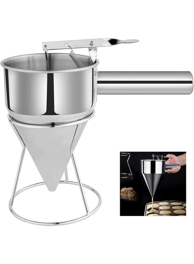BIGTHREE Batter Dispenser, 1200ml Pancake Batter Dispenser, Funnel Cake Maker, Stainless Steel Funnel Dispenser with Stand Baking Tool, Stand Great for Pancakes, Cupcakes and Baked Goods - Image 1
