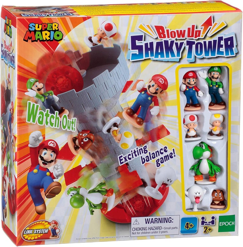 Epoch Games Super Mario Blow Up! Shaky Tower Balancing Game - Tabletop Skill and Action Game with Collectible Super Mario Action Figures (Pack of 1) - Image 1