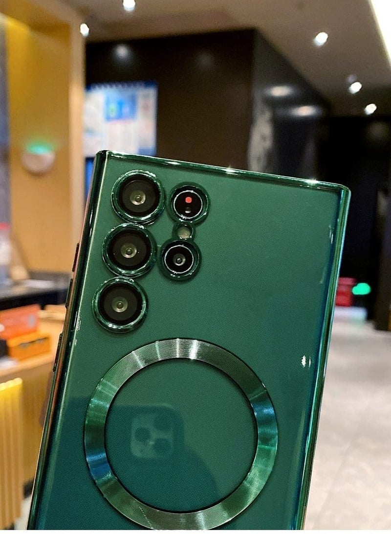 MUNTAQI for Samsung Galaxy S23 Ultra Case Magnetic Clear with Camera Lens Protector Full Protection MagSafe Electroplated Silicone Slim Fit Shockproof Protective Case Cover - Green - Image 4