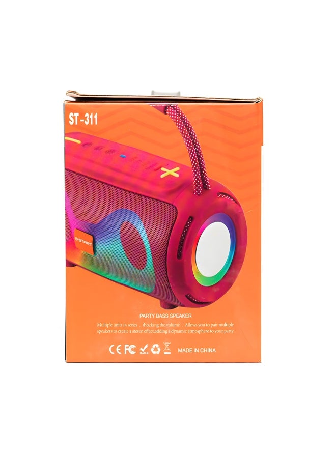 ستارت سماعة بلوتوث محمولة ST-311 بصوت قوي وإضاءة RGB، مكبرات مزدوجة، بطارية حتى 12 ساعة، بمقبض حمل – مناسبة للمنزل والخروجات - أحمر - Image 2
