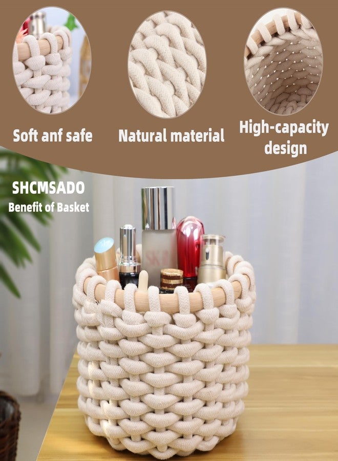 SHCMSADO oven Nesting Baskets for Toy Organization and Home-Cotton Rope Storage Basket Decor Baby Gift Storage Basket Small Round Basket Shelf basket for Nursery Bedroom Bathroom, 9.8x6.3inches. (White) - Image 2