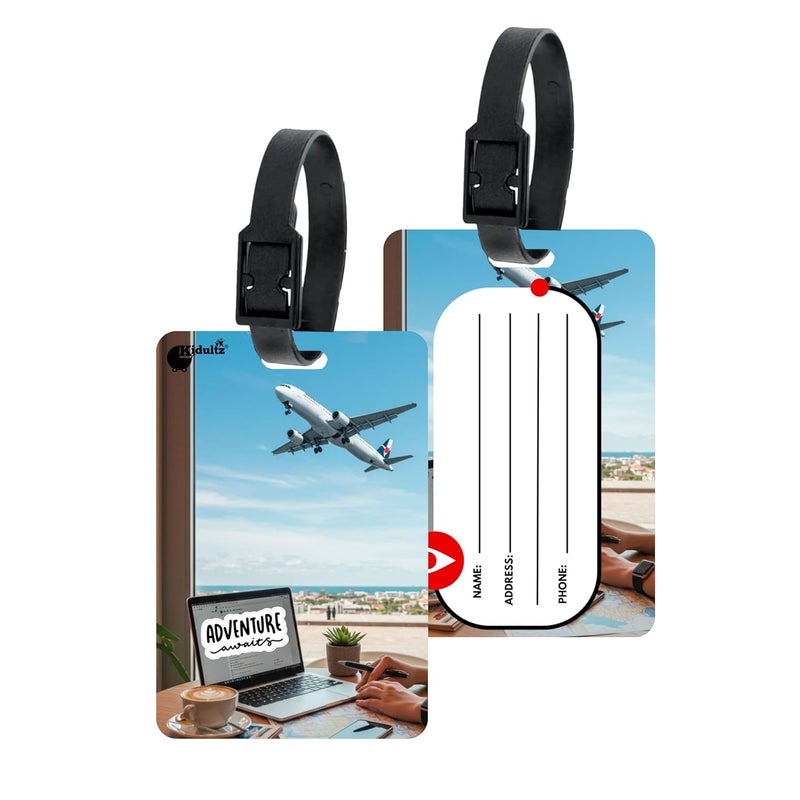 (Set of 10) Synthetic Luggage Tags with Black Strap Loop | Durable, Waterproof, Anti-Break Travel ID Tags for Suitcases, Backpacks, School & Office Bags (Model No.67)