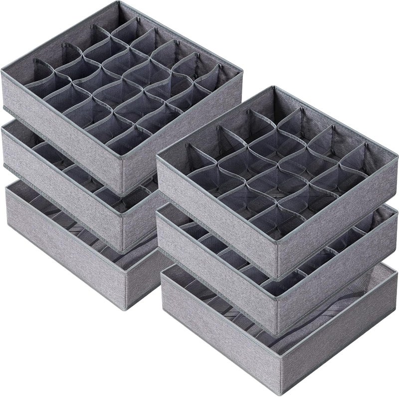 Criusia 6 Pack Large Drawer Organizer for Sock Underwear - Washable Heavy Duty Fabric Closet Organizers and Storage Bins - 90 Cells Dresser Organizer Divider for Baby Clothes, Ties, Belt (Grey) - Image 1