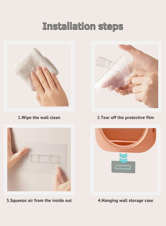 صندوق تخزين مستحضرات التجميل الشفاف متعدد الوظائف يثبت على الحائط بدون ثقب، منظم مكياج بلاستيكي شفاف مقاوم للماء ورف تخزين مقسم (وردي)