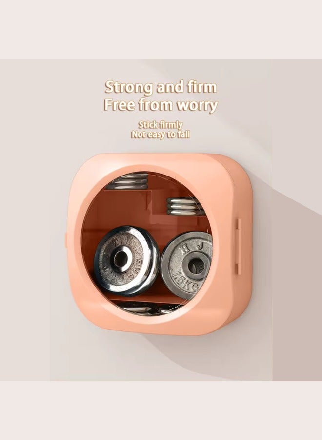 صندوق تخزين مستحضرات التجميل الشفاف متعدد الوظائف يثبت على الحائط بدون ثقب، منظم مكياج بلاستيكي شفاف مقاوم للماء ورف تخزين مقسم (وردي)