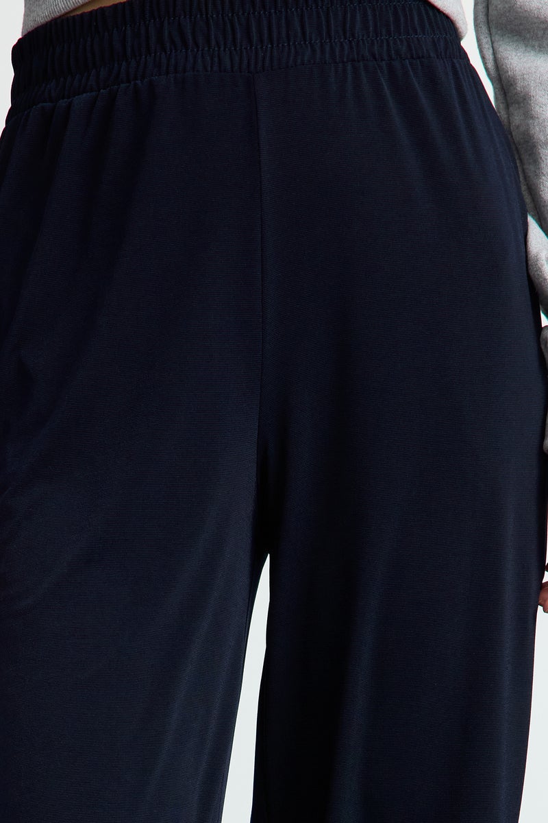trendyol Navy Blue Wide Leg/Comfortable Cut High Waist Stretchy Trousers - Image 3