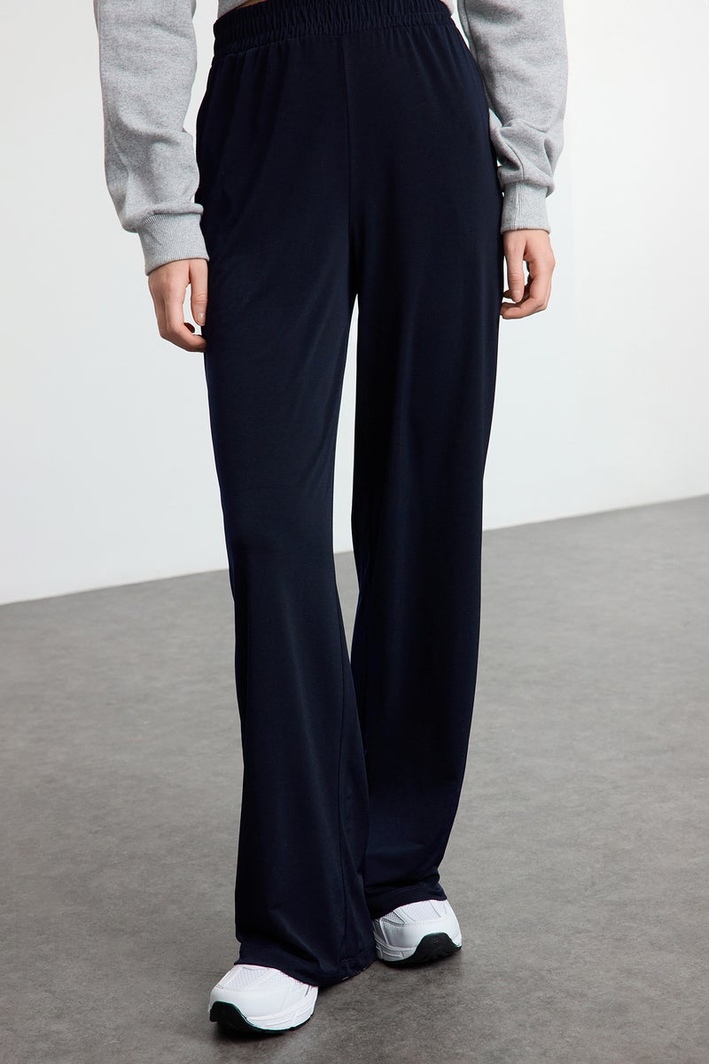 trendyol Navy Blue Wide Leg/Comfortable Cut High Waist Stretchy Trousers - Image 4