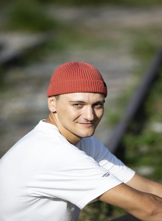 DASMINI Fisherman Beanie Hats for Men Women,Knit Trawler Rollup Edge Skull Cap,Watch Cap,Docker Beanie Spring Fall Short Mini Hats (Rust, Size M) - Image 3
