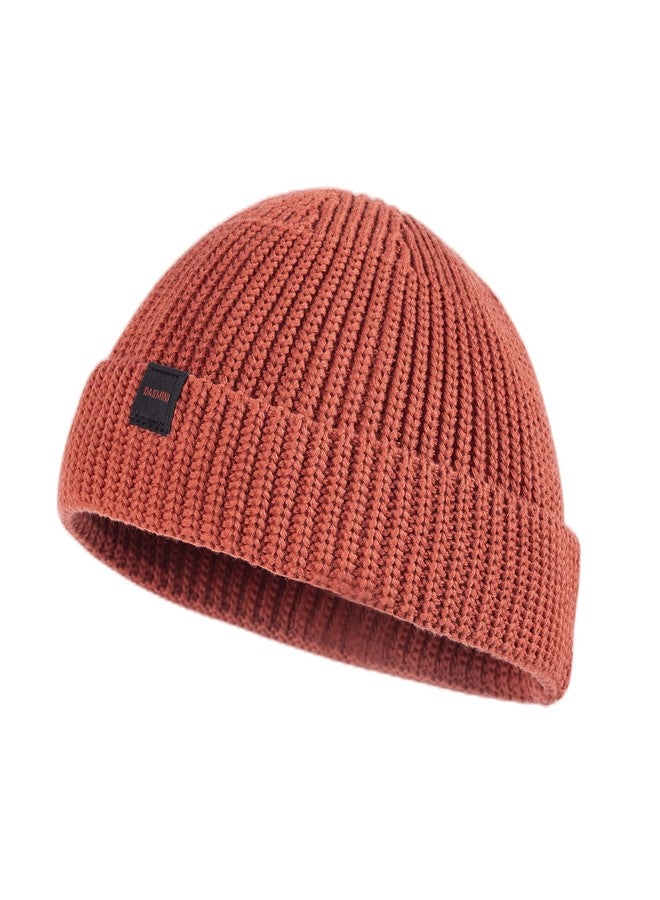DASMINI Fisherman Beanie Hats for Men Women,Knit Trawler Rollup Edge Skull Cap,Watch Cap,Docker Beanie Spring Fall Short Mini Hats (Rust, Size M) - Image 1