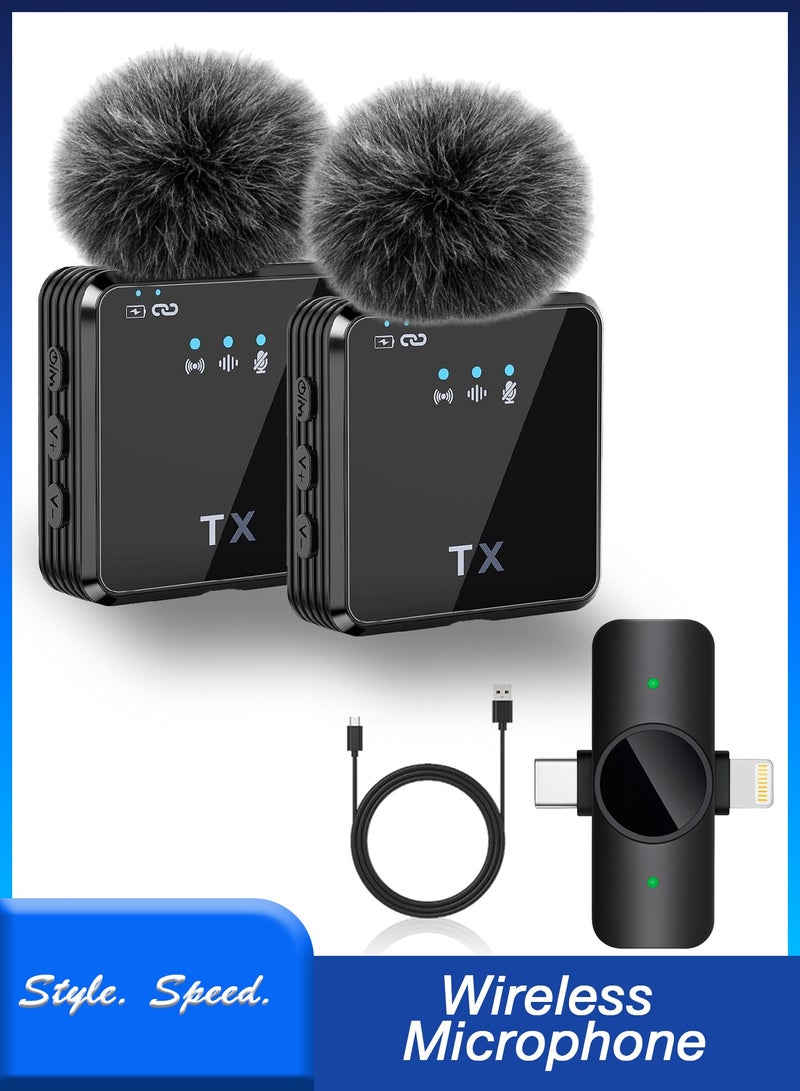 سي جود مجموعة 2 ميكروفون لاسلكي لافاليير، ميكروفون تسجيل مع تقليل الضوضاء، ميكروفون كليب للتصوير والفيديو والفلوج والبث المباشر، متوافق مع الهواتف الذكية والآيفون والأندرويد والكمبيوتر واللابتوب، مثالي للمقابلات وصناع المحتوى والبودكاست - Image 1