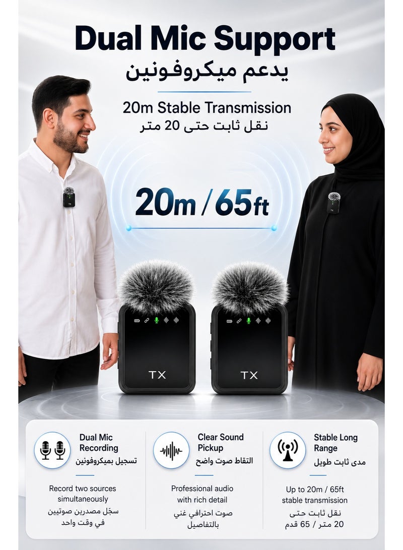 SIGood 2 Packs Wireless Lavalier Microphone, Recording Noise Reduction Clip-on Video Youtube Vlog Tiktok Microphone, Streaming iPhone Android Podcast Wireless Microphone for Interview, lapel Microphone for Content Creators, PC, Vlogging, Laptop - Image 2