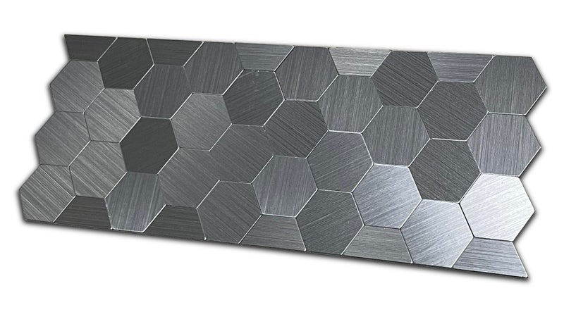 XUANINY Peel and Stick Metal Hexagon Tiles, Self Adhesive Decorative Waist Line Mosaic Tiles, Wall Panels for Kitchen Backsplash, Bathroom, Bedroom, Living Room (20 Stainless Steel) - Image 1