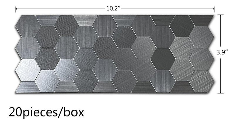 XUANINY Peel and Stick Metal Hexagon Tiles, Self Adhesive Decorative Waist Line Mosaic Tiles, Wall Panels for Kitchen Backsplash, Bathroom, Bedroom, Living Room (20 Stainless Steel) - Image 2
