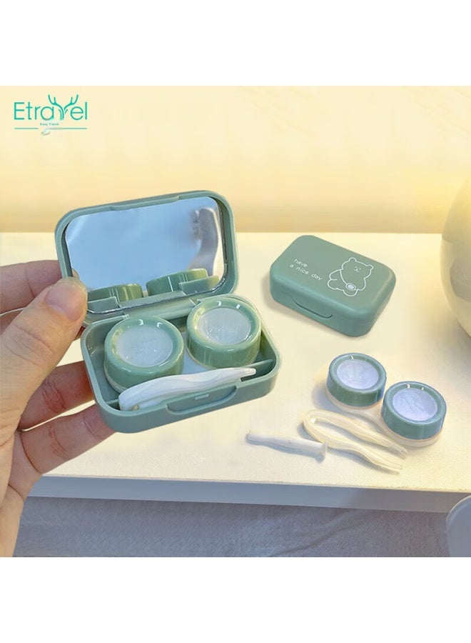 ETRAVEL Etravel Contact Lens Case, Myopia Care Case, Portable Mini Storage Box, Green Bear  - Image 1