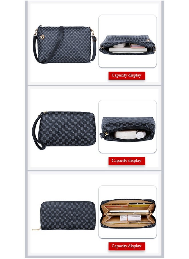 DUNISO - 6pcs Shoulder Bag Set for Women Large Capacity checkered pattern  Ladies Tote Handbag Set for Women Commute One Shoulder Cross-body Bag with Wallet(Black） - Image 1