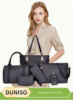6pcs Shoulder Bag Set for Women Large Capacity checkered pattern  Ladies Tote Handbag Set for Women Commute One Shoulder Cross-body Bag with Wallet(Black）