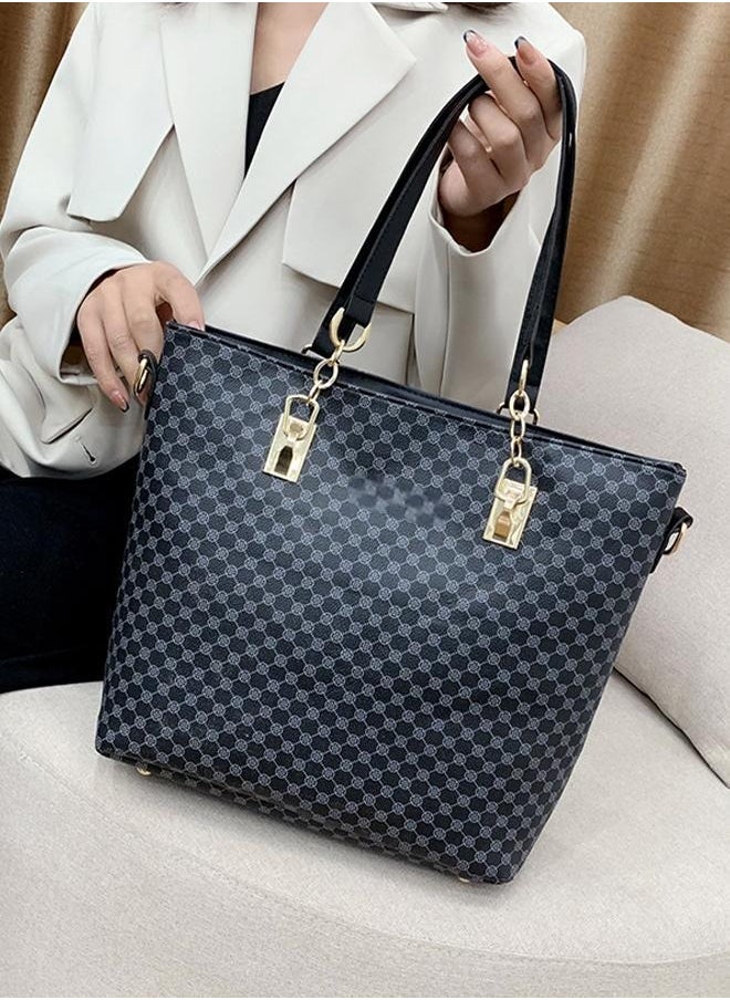 DUNISO - 6pcs Shoulder Bag Set for Women Large Capacity checkered pattern  Ladies Tote Handbag Set for Women Commute One Shoulder Cross-body Bag with Wallet(Black） - Image 1