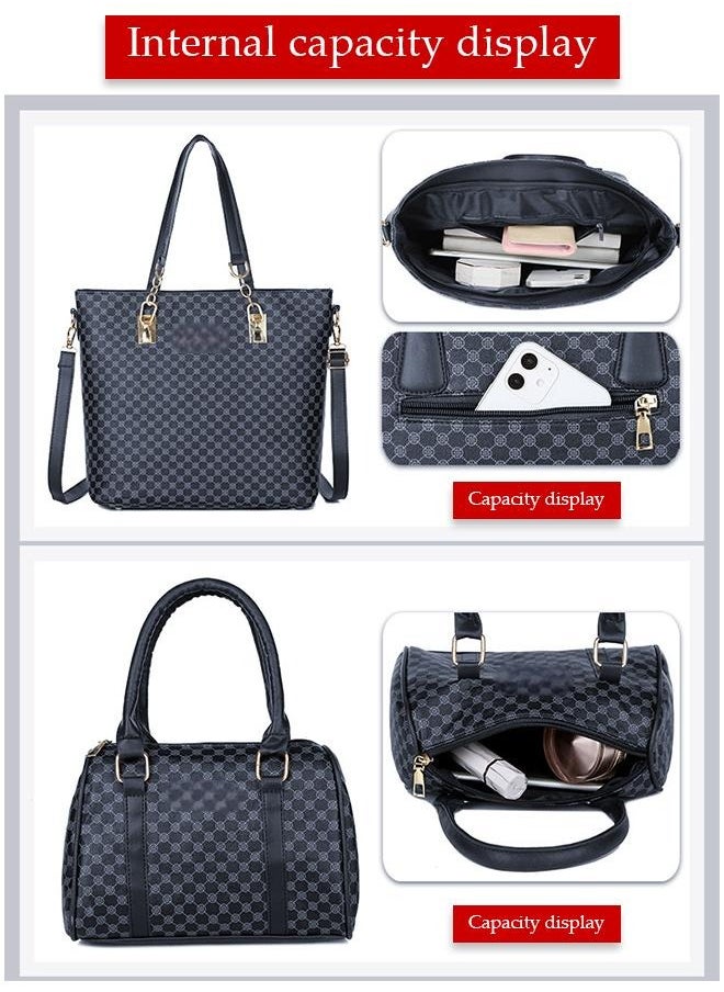 DUNISO - 6pcs Shoulder Bag Set for Women Large Capacity checkered pattern  Ladies Tote Handbag Set for Women Commute One Shoulder Cross-body Bag with Wallet(Black） - Image 1