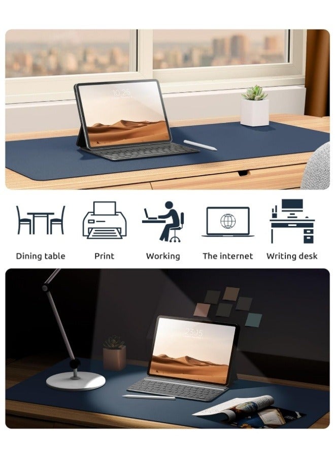 Genuine leather desk pad protective cover, office desk pad, large mouse pad, non-slip PU leather desk pad, laptop desk pad, waterproof office writing pad, suitable for office and home use (dark blue,