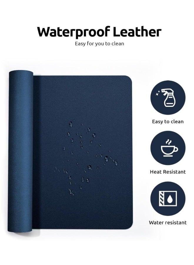 Genuine leather desk pad protective cover, office desk pad, large mouse pad, non-slip PU leather desk pad, laptop desk pad, waterproof office writing pad, suitable for office and home use (dark blue,