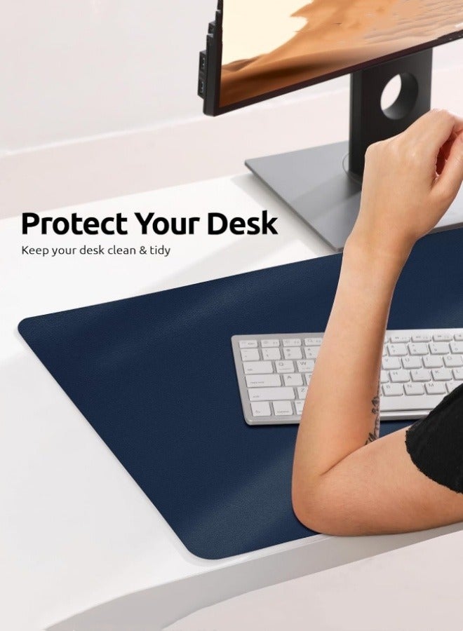 Genuine leather desk pad protective cover, office desk pad, large mouse pad, non-slip PU leather desk pad, laptop desk pad, waterproof office writing pad, suitable for office and home use (dark blue,