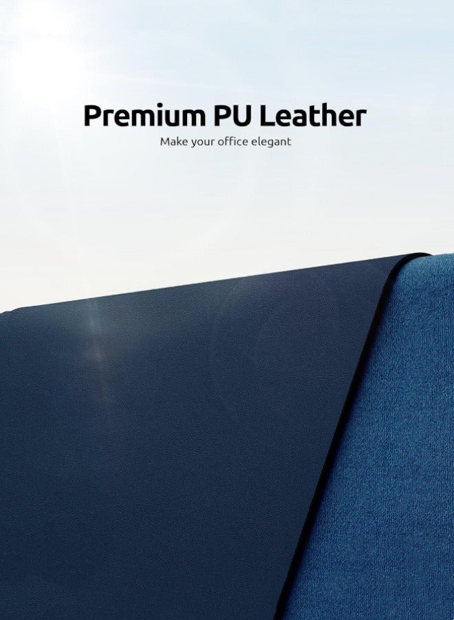 Genuine leather desk pad protective cover, office desk pad, large mouse pad, non-slip PU leather desk pad, laptop desk pad, waterproof office writing pad, suitable for office and home use (dark blue,