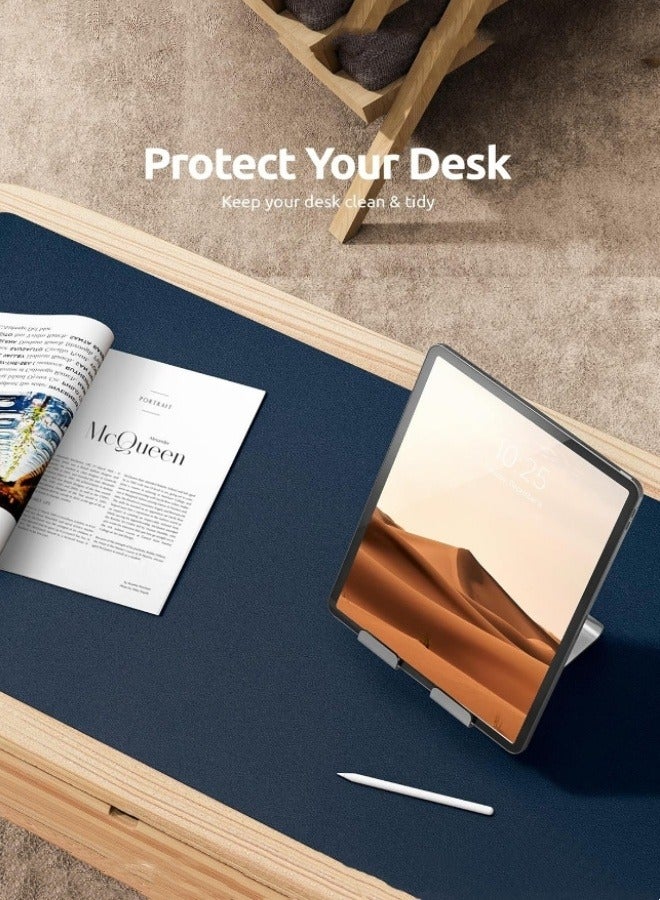 Genuine leather desk pad protective cover, office desk pad, large mouse pad, non-slip PU leather desk pad, laptop desk pad, waterproof office writing pad, suitable for office and home use (dark blue,