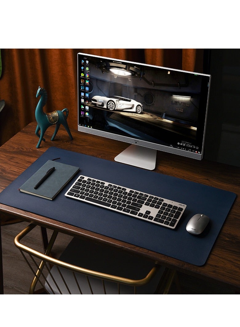 Genuine leather desk pad protective cover, office desk pad, large mouse pad, non-slip PU leather desk pad, laptop desk pad, waterproof office writing pad, suitable for office and home use (dark blue,