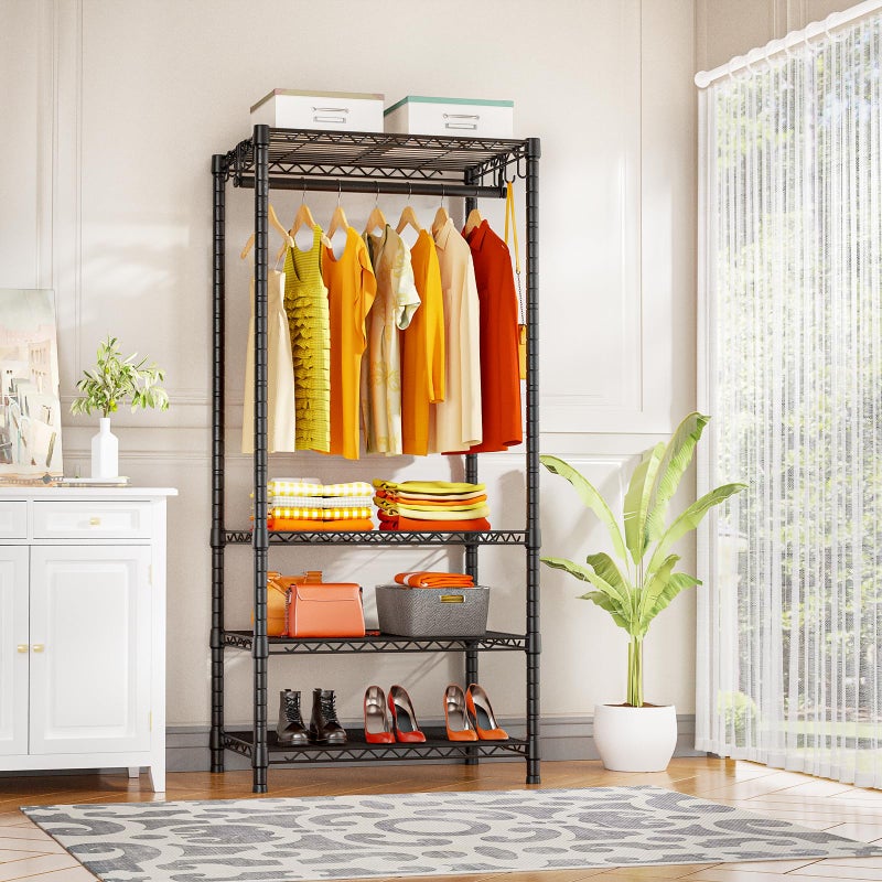 Ulif H4 Mini Portable Closet, 4 Tiers Freestanding Clothing Garment Rack for Small Space, Metal Clothes Wardrobe System for Bedroom, 23.6" W x 14" D x 76.4" H, Load 502 lbs, Black - Image 2