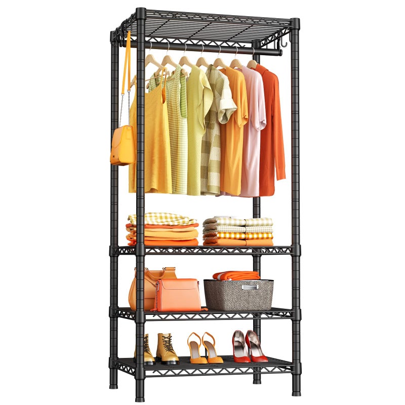 Ulif H4 Mini Portable Closet, 4 Tiers Freestanding Clothing Garment Rack for Small Space, Metal Clothes Wardrobe System for Bedroom, 23.6" W x 14" D x 76.4" H, Load 502 lbs, Black - Image 1