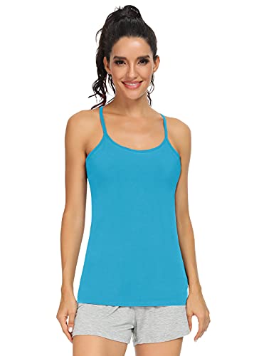 Orrpally Women Cotton Camisole Shelf Bra Cami Tank Tops Adjustable Spaghetti Strap Tank Top 3-Pack Black/Dark Blue/Aqua S - Image 2