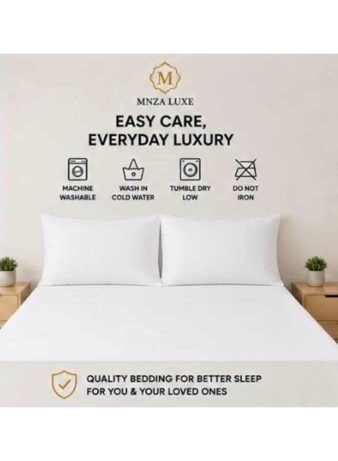 طقم ملاءة سرير مطاطية من الألياف الدقيقة السادة من MNZA LUXE، ملاءة مطاطية واحدة + غطاءا وسادة | ناعم للغاية، قابل للتهوية ومقاوم للتجاعيد | أبيض - Image 3
